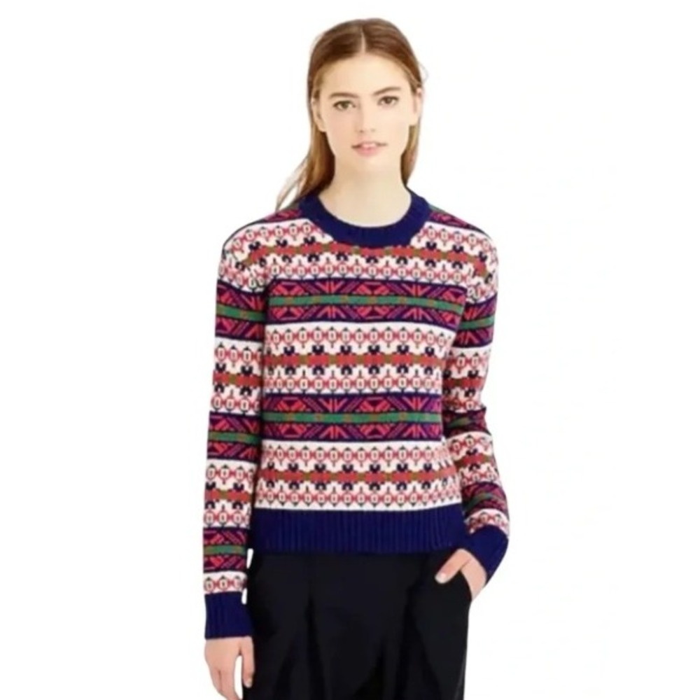 J. Crew Lambs Wool Fair Isle Colorful Crew Neck Sweater Small Nordic Ski‎ Winter